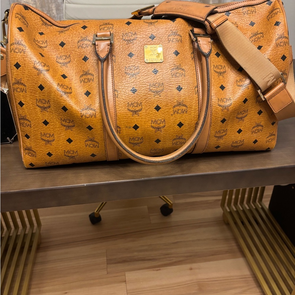 MCM Tan Visetos Duffel Bag
